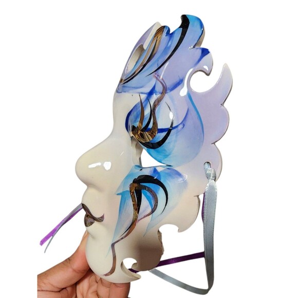 Face Mask Hand Painted with Ribbons Wall Hanging Art Wall Decor - Picture 10 of 10